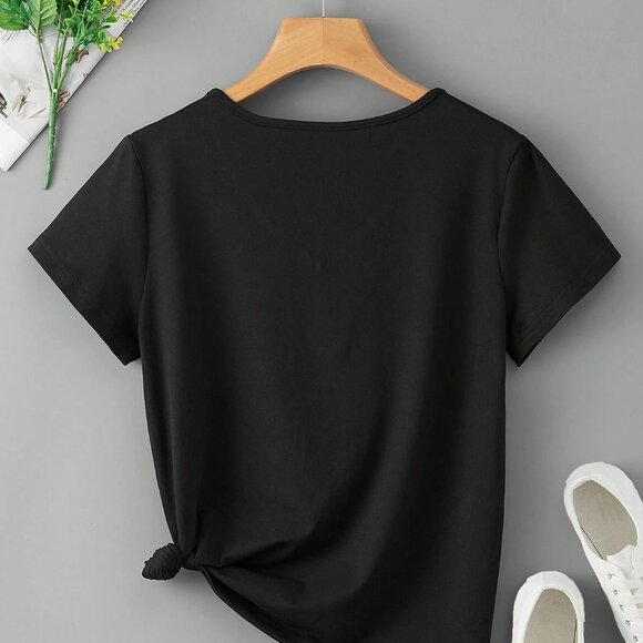Simple and Stylish V - neck Short - sleeve T - shirt: Exuding Elegant Charm - Picture 2 of 4